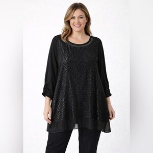 Style & Co. Womens Black Animal Print Embossed Lined Tunic Top Size XL